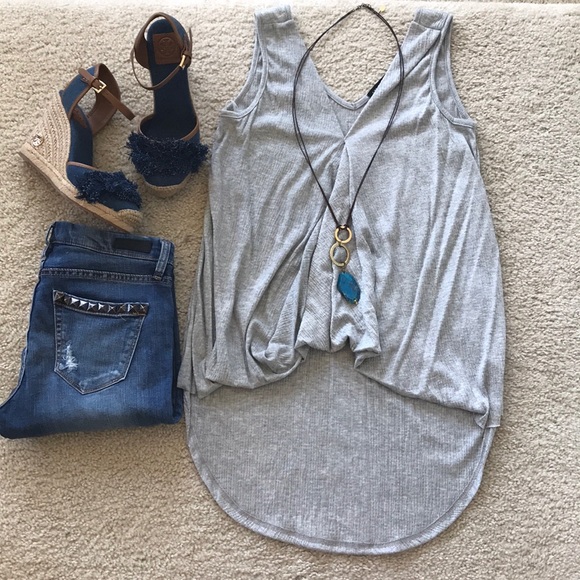 Grey, Sleeveless Bubble Hem Top - Picture 5 of 8